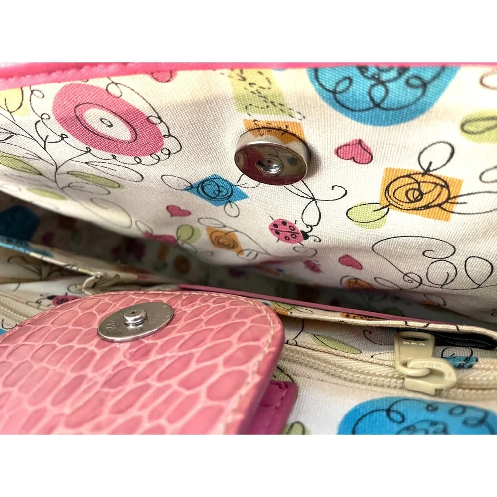 Brighton Straw Tote with Pink Trim and Multicolor Floral Appliques